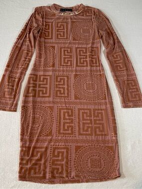 Sabora Mesh/Velvet Tribal Geometric Long Sleeve Bodycon Dress Women's L